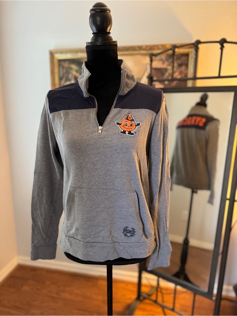 PINK Victoria's Secret Gray & Navy Quarter-Zip Sweatshirt